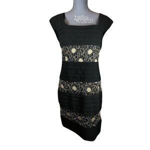 R&M Richards Sz 12 Black Sequin Cocktail Knee Length Dress Bodycon Elegant Prom